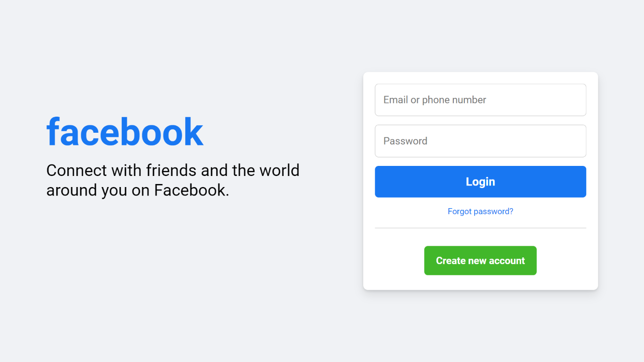 Facebook log in page