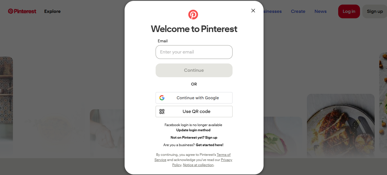 Pinterest-Log-in-page