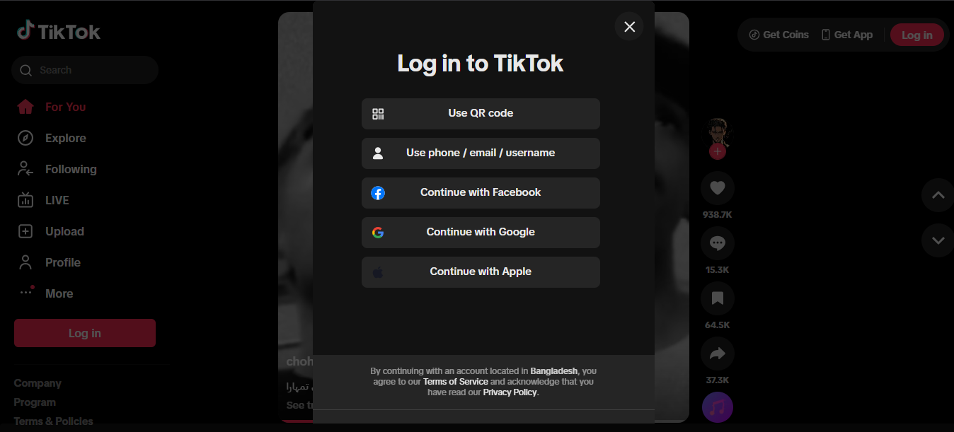 Tiktok-log-in-page
