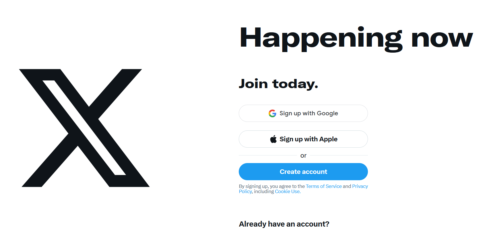 X log in page